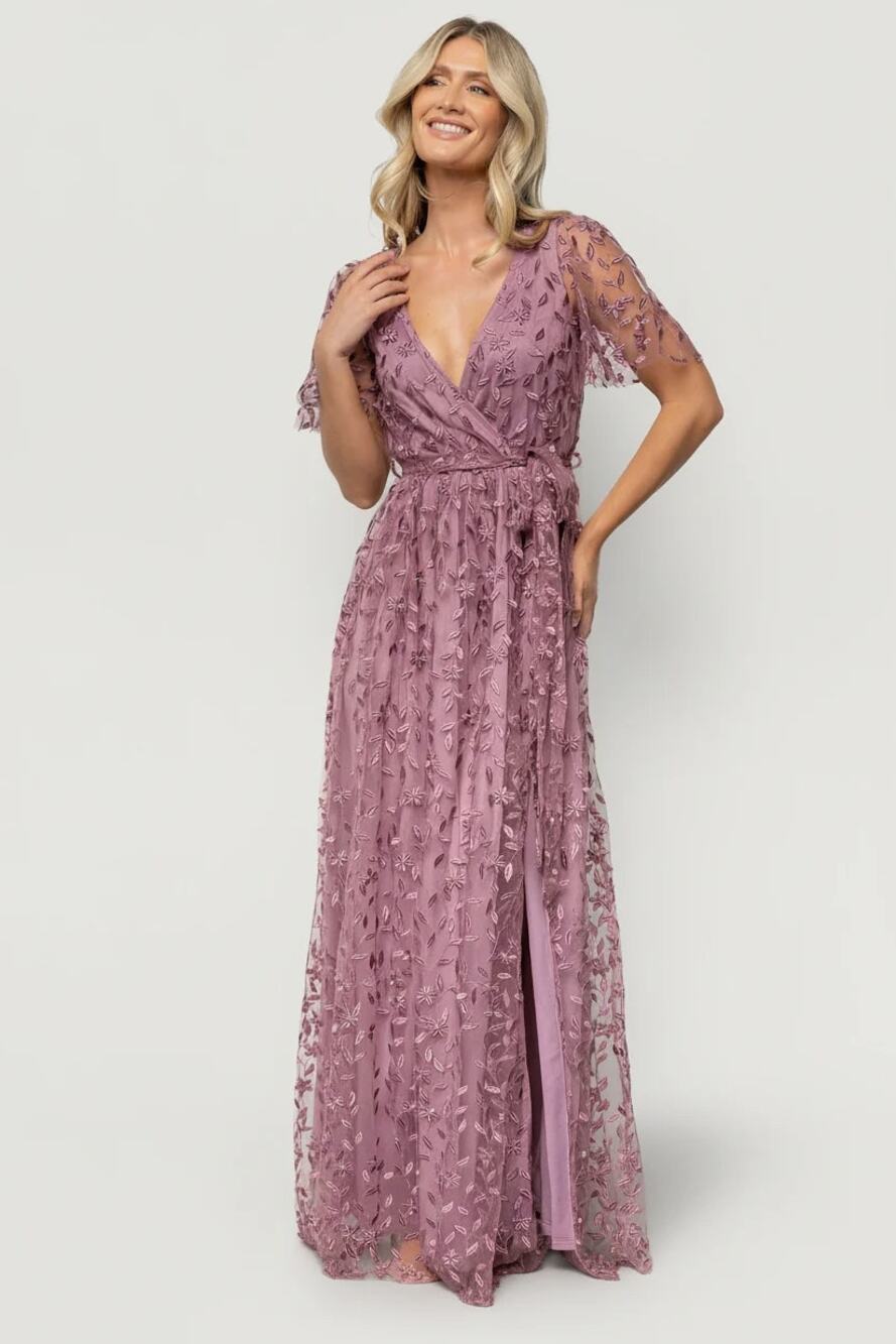 BALTIC BORN Marseille Embossed Maxi Dress Lavender Purple Sz S NWT $153 {3S2}